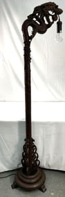 Antique Chinese Mahogany 1920's Hand Carved Dragon Floor Lamp