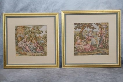 Lot of 2 Framed Art tapestry's