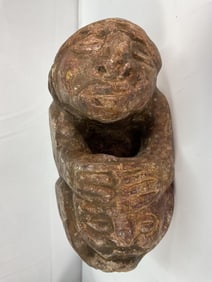 Pre-Columbian Carved Stone Sculpture – Dual Figures with Central Handle (Variant)