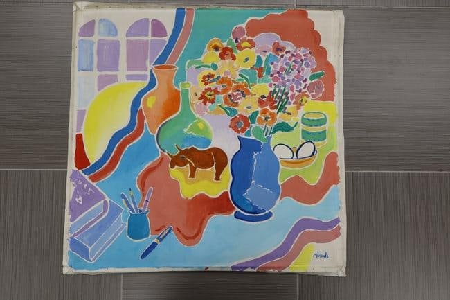 Abstract Vibrant Floral Painting on Canvas - Signed Michael (1 of 6)