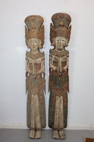 Large pair of Balinese Wood carving temple figurines