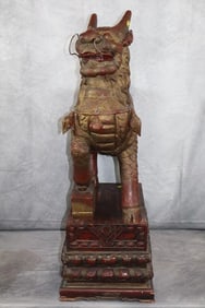 Large Carved Wooden Foo Dog
