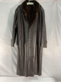 Vintage Leather Coat with Mink Fur Collar