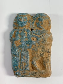 Ancient Blue Glazed Faience Amulet or Plaque - Thai Buddha