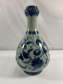 Vintage Qialong Chinese Blue and White Dragon Vase -Qing Dynasty (1736-1975)