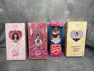 4 Valentine Day Themed, Special Edition Barbies Never opened.