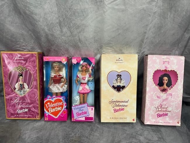 5 Valentine themed Special Edition Barbies: Unique opportunity to acquire a variety of collectible Barbie Dolls
