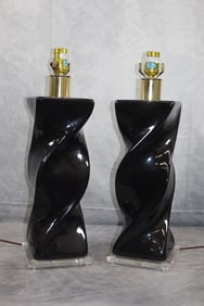 2 Black Glass spiral lamps