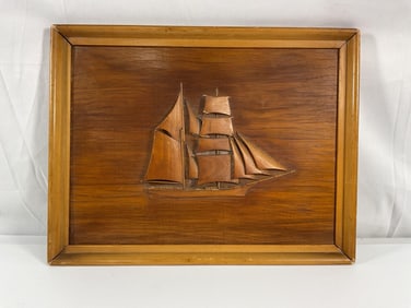 Hand-Carved Wooden Sailboat Plaque