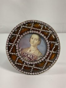 Vintage Rhinestone & Enamel Portrait Miniature Frame