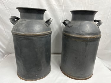 2 Antique Metal Milk Cans – Rustic Farmhouse Decor