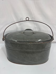 Antique Graniteware / Enamelware Oval Boiler with Lid & Handle