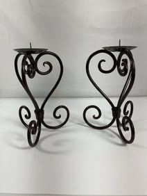 Pair of Wrought Iron Scroll Candle Holders