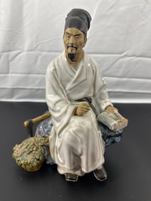 Chinese Porcelain Scholar Figurine with Scroll