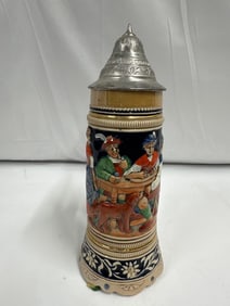 Rare Vintage German Beer Stein with Pewter Lid – Tavern Scene- PLAYS MUSIC