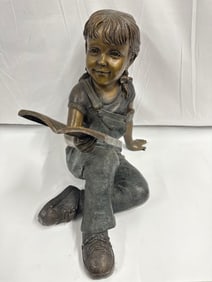 Bronze Sculpture of a Young Girl Reading a Book