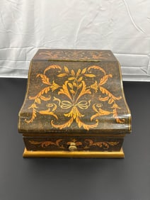 Vintage Italian Marquetry Tabletop Secretary Letter Box w/ Floral Inlay"