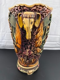 Vintage Chinese Sgraffito Relief Vase with Scenic Design