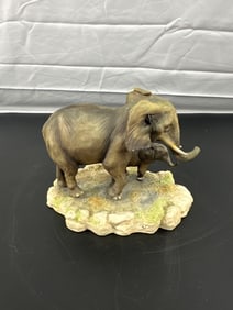 Capodimonte-Style Porcelain Elephant Figurine with Calf