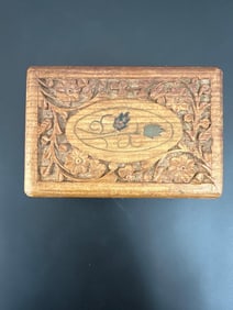 "Vintage Hand-Carved Wooden Jewelry or Trinket Box" - India