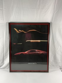 Framed Ferrari-themed automotive art print