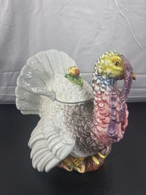 Vintage Ceramic Turkey Tureen with Lid & Ladle  - Italy