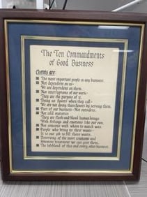 Print titled "The Ten Commandments of Good Business."