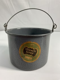 Vintage French Gray Enamelware Mini Bucket