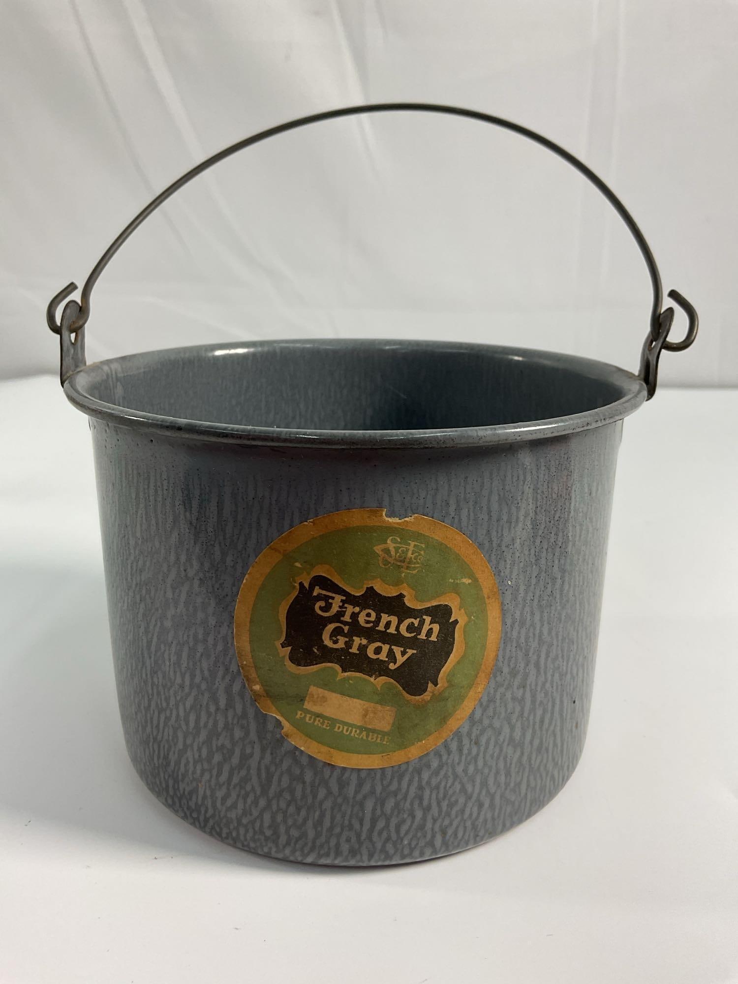 Vintage French Gray Enamelware Mini Bucket (1 of 3)