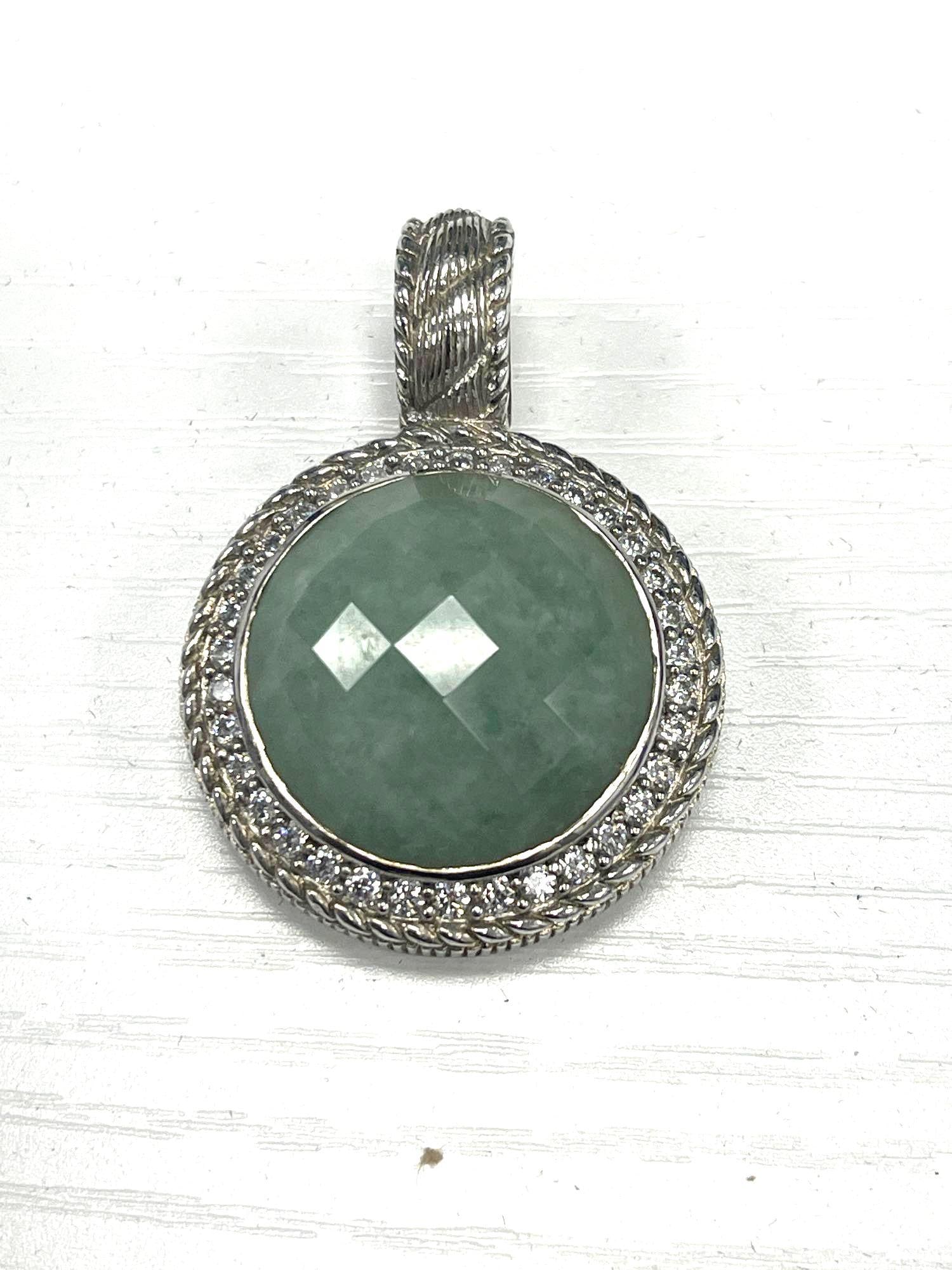Judith Ripka Sterling Silver Green Quartz and Diamond Halo Pendant (1 of 5)