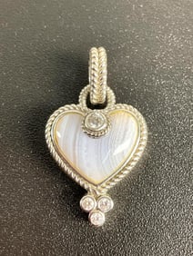 Judith Ripka Sterling Silver Blue Lace Agate and Diamond Heart Pendant