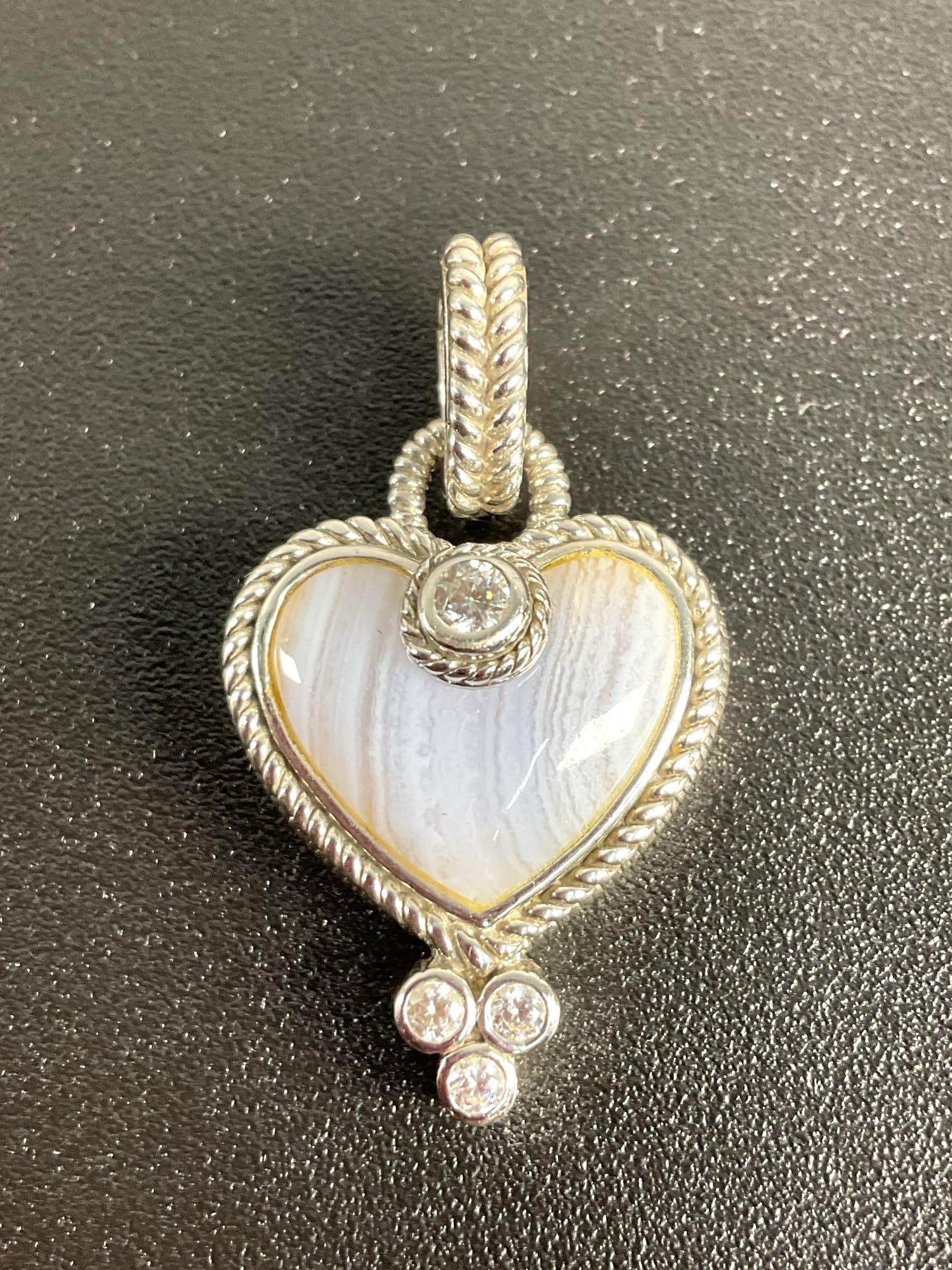 Judith Ripka Sterling Silver Blue Lace Agate and Diamond Heart Pendant (1 of 5)