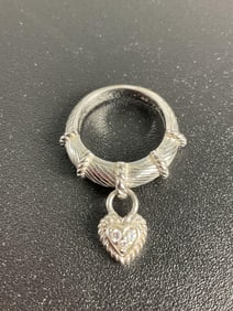 Judith Ripka Sterling Silver Diamond Heart Charm Ring