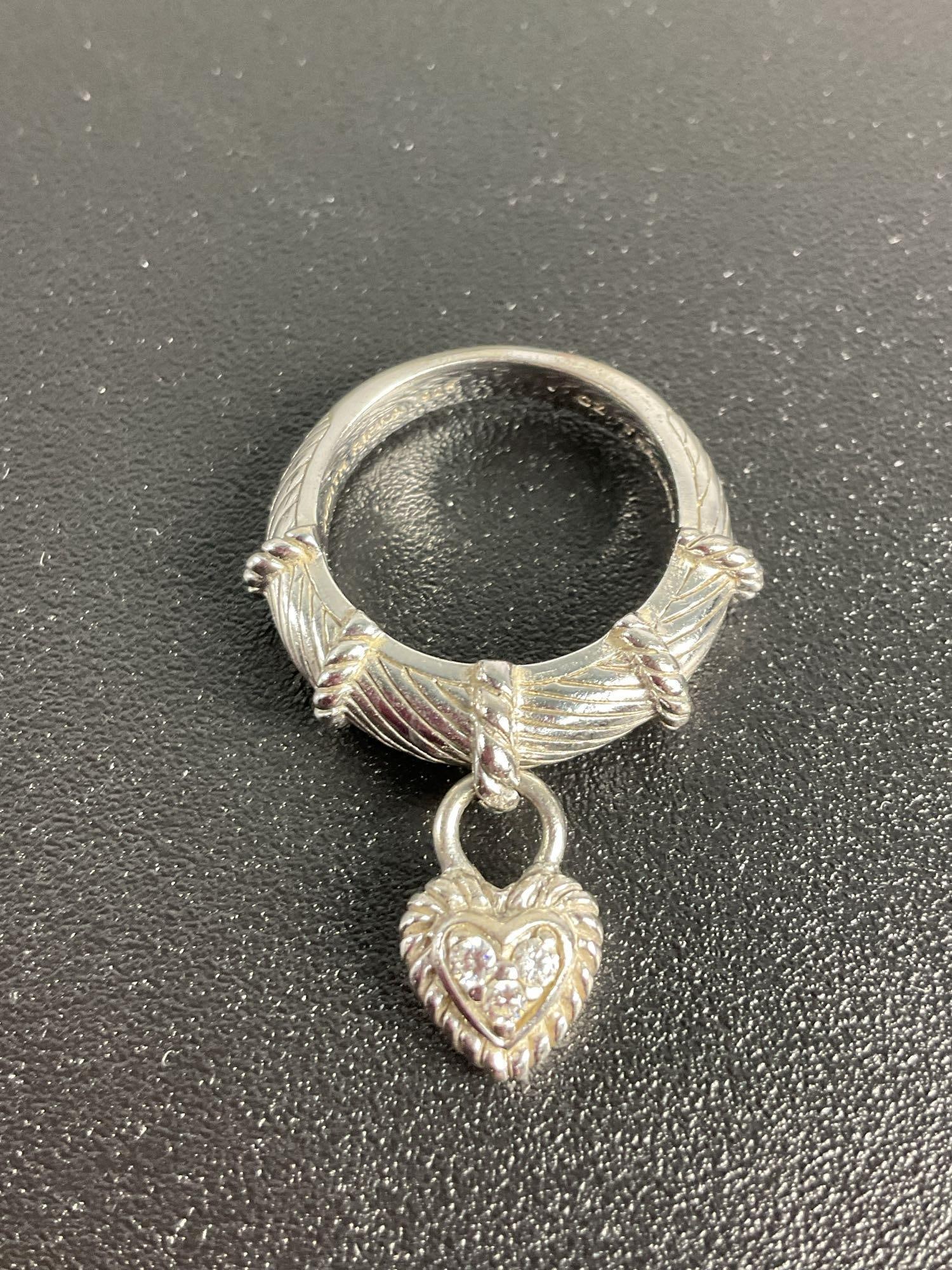 Judith Ripka Sterling Silver Diamond Heart Charm Ring (1 of 4)