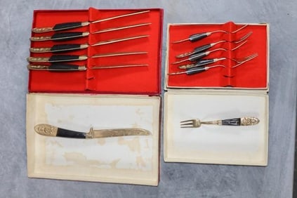 Siam (Brass) - Black Handle Sitting Buddha Fork & Knife Set