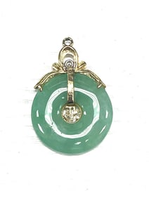Vintage Judith Ripka 14K Gold and Green Jade Bi Disc Pendant