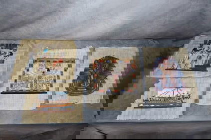 Set of 4 Small Hand-Painted Egyptian Papyrus Artworks