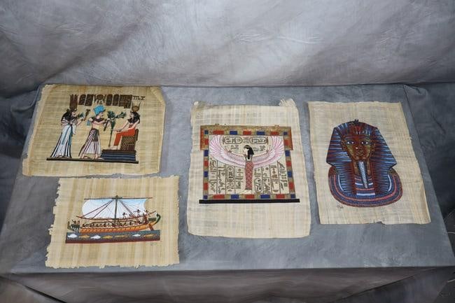 Set of 4 Small Hand-Painted Egyptian Papyrus Artworks (1 of 5)