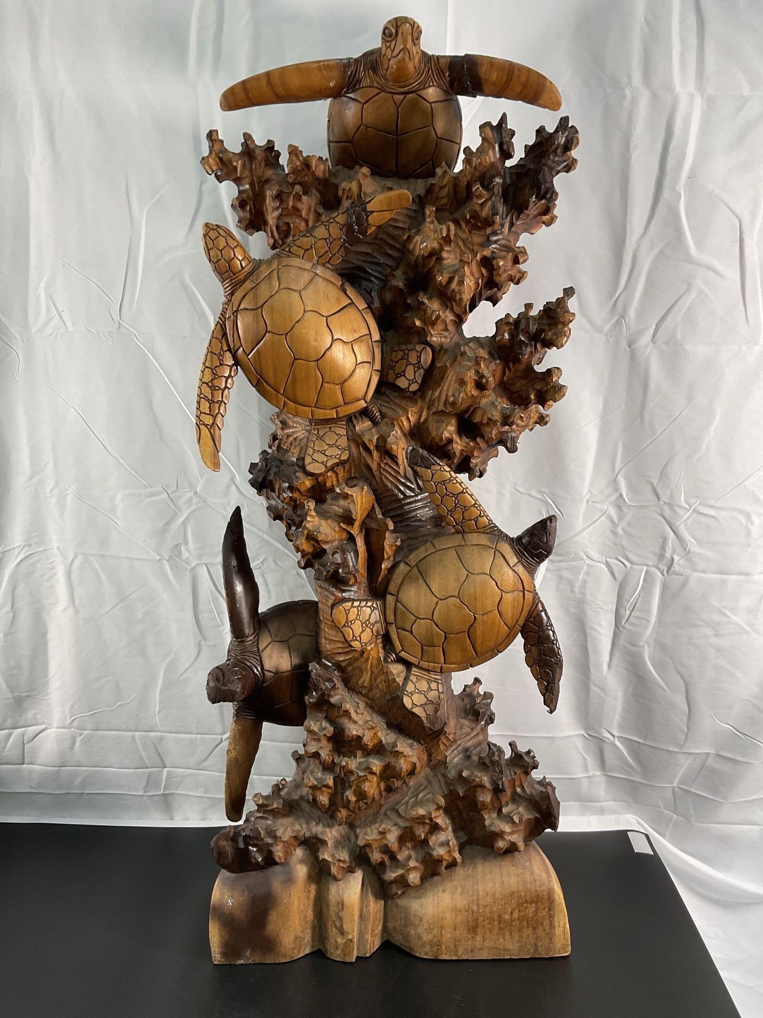 Hand-Carved Wooden Sea Turtle Sculpture (1 of 4)