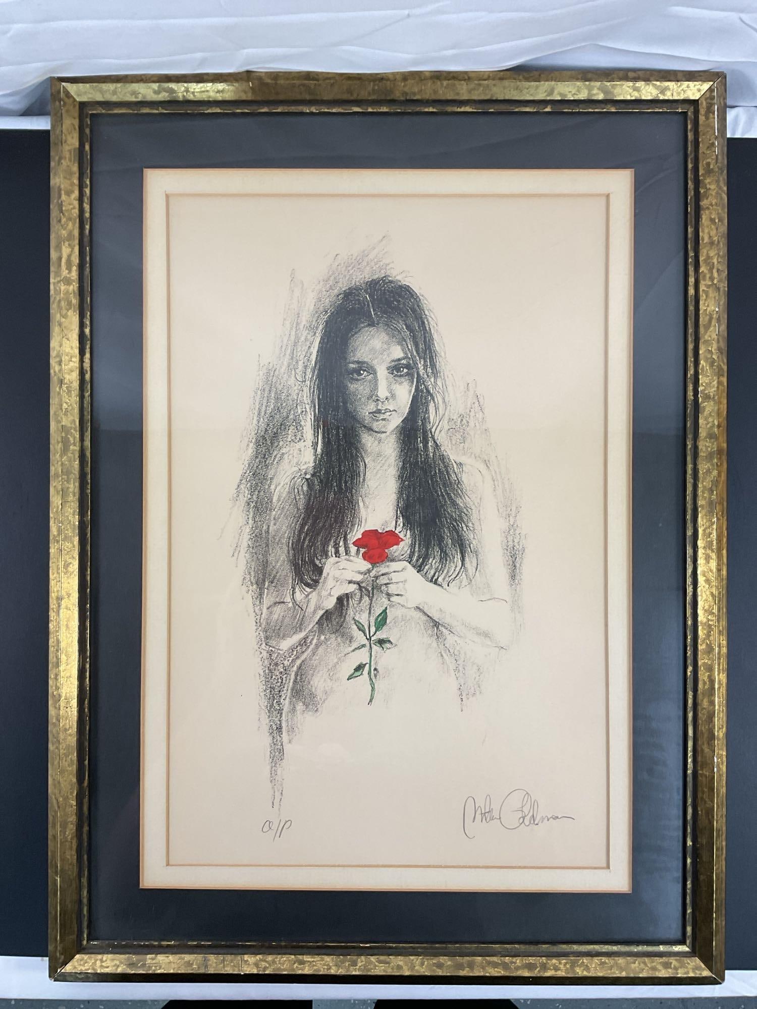 Framed Lithograph of a Woman with a Red Rose by Neil Eichhorn (1 of 4)