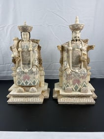 Carved Bone King & Queen on Throne