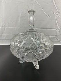 Vintage Cut Crystal Lidded Candy Dish with Footed Base