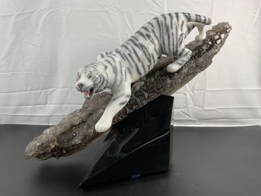 White Tiger on Smoky Quartz Signed Sopel