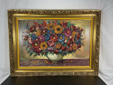 Vintage Floral Still Life by Ozz Franca (Brazil, 1928-1991) Acrylic on Canvas