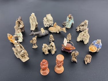 Collection of Vintage Japanese or Chinese Mudmen and Netsuke Figurines