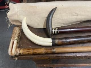 Collection of Antique Walking Canes with Curved Handles â€“ Bone & Horn