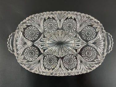 Vintage Crystal Relish Tray with Starburst and Diamond Pattern
