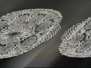 Vintage Crystal Relish Tray with Starburst and Diamond Pattern (1 of 4)