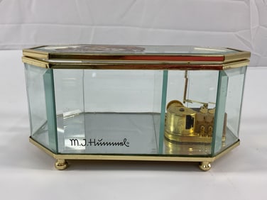 M.I. Hummel Glass and Brass Trinket Box with Music Mechanism