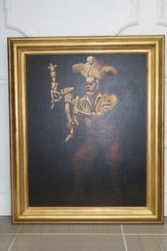 Man with Puppet  Mario Gruber(Brazil, 1927-2011) Oil on Board